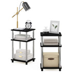 Furinno JUST Side Table Set of 2, 3-Tier Modern End Tables, Open Shelves Night Stand, Nightstand, Toolless Assembly, for Living Room, Bedroom, Americano/Stainless Steel - color: Americano/Chrome, size: 3-Tier, Round Pole, style: 2-Pack