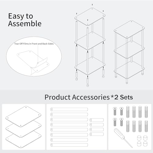 Clear Acrylic Side Table Set of 2, 15.7" L x 11.8" W x 30.7" H, 3-Tier End Table for Living Room, Small Modern Bedside Tables Nightstand for Bedroom, Home Decor Accent Table - size: 3 Tier Tall 2-Pack