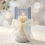 6 Pcs 8 Inch Tall Glass Ribbed Cylinder Vases Clear Floating Candle Flower Vase in Bulk, Hurricane Candle Holder for Wedding Housewarming Gift Table Centerpieces(Blue) - color: Blue, size: 8 Inch