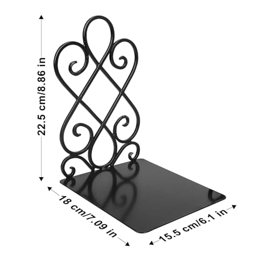 2Pairs Anwenk Vintage Bookends with Felt Pads 2.2LB Heavy Duty Bookend Holder Long Base, Luxury Art Book Stand Retro Antique Style,Non-Skid Felt Pads to Protect Bookshelf Bookcase-Black - color: Black-2pair