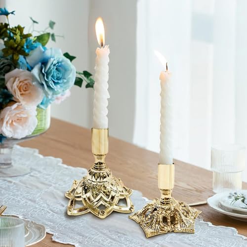 Candlestick Holders,Taper Candle Holder for Candlesticks Gold Plated Candle Metal Stick Candle Holders for Fireplace,Party, Dining,Wedding Decor,Fits 3/4 inch Thick Candle(Set of 6Pcs) - color: Gold, size: 3 set (6 pcs)