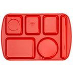 G.E.T. 6 Compartment School Cafeteria Tray, Left Handed, 10" x 15", Red (4 Pack) - color: Red, size: 10" x 15", style: 4 Pack Left Handed Trays