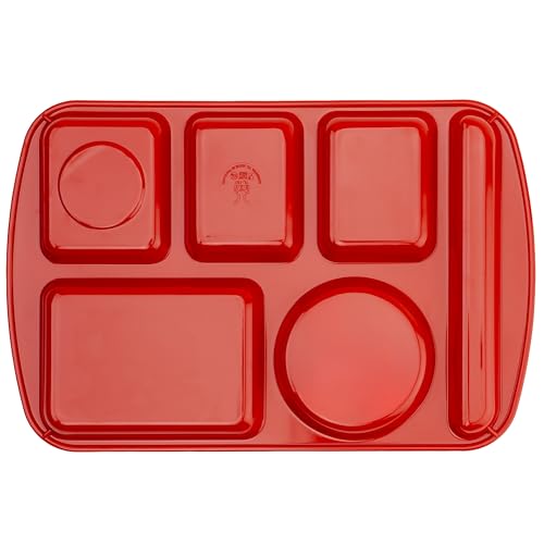 G.E.T. 6 Compartment School Cafeteria Tray, Left Handed, 10" x 15", Red (4 Pack) - color: Red, size: 10" x 15", style: 4 Pack Left Handed Trays