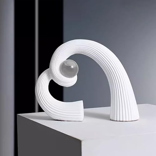 Modern Black and White Ceramic Sculpture - Abstract Art Centerpiece for Dining Table, Coffee Table Decor, Home & Office (White) - color: White