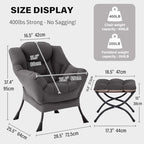 Tiita Lazy Chair with Ottoman, Modern Large Accent Lounge Chair, Leisure Sofa Armchair with Ottoman, Reading Chair with Footrest for Bedroom, Living Room, Dorm Rooms, Garden Dark Grey - color: Dark Grey