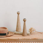 NIKKY HOME Wood Taper Candle Holders Set of 2, Farmhouse Tall Candle Stand Decorative Candlestick for Wedding Party Mantle Fireplace Dining Room Table Centerpieces Decor