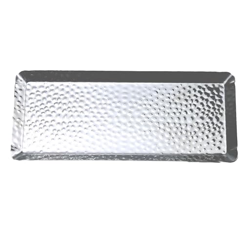 10x4inch Hammered Rectangular Tray, Stainless Steel Decorative Serving Tray, Silver Platter for Kitchen, Bathroom, Bar, Vanity Storage - color: Silver