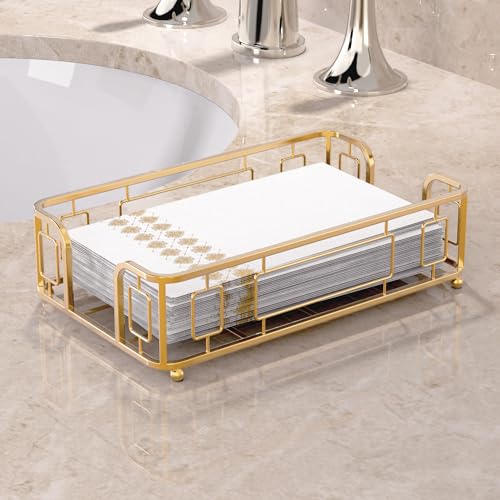 Guest Towel Holder Tray for Bathroom – Gold Napkin Holder for Disposable Paper Hand Towels, Vanity Countertop Hand Towel Organizer, Modern Bathroom Accessory for Guest Napkins - color: I - Matt Gold Guest Towel Holder Tray, size: Guest Towel Holder