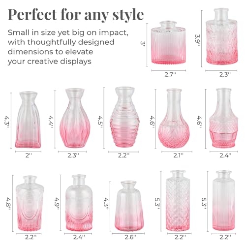 12 Pack Bud Vase in Bulk - BEAHOT Pink Flower Vases for Wedding Decorations, Glass Vase for Table Decorations, Small Vase for Home, Mother's Day, Centerpieces, Party, Office (Pink Gradient) - color: Pink-gradient