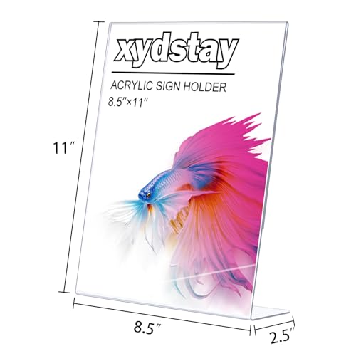 xydstay 12pack 8.5x11 Acrylic, L Shape Clear Plastic, Menu Holder, Unbreakable Table Sign Holder for Restaurant, Office, School, Store and Home Use