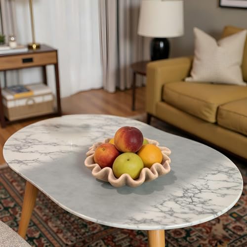 10" Large Handmade Decorative Bowl decor , Handicraft Scalloped Bowls for Modern Home Decor,Ruffle Decor,Key Bowl for Entry Table,Decorative Fruit Bowl for Kitchen Counter,Artificial Stone Beige - color: Beige, size: 10inch