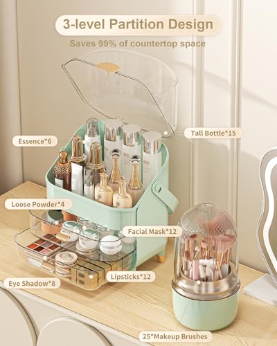 Makeup Organizer, Skincare Holder Bathroom Counter Organizer, Storage Box Cosmetic Display Cases, Teen Girl Gifts Trendy Stuff Make up Organizers for Vanity, Dresser, Countertop (Green) - color: Green