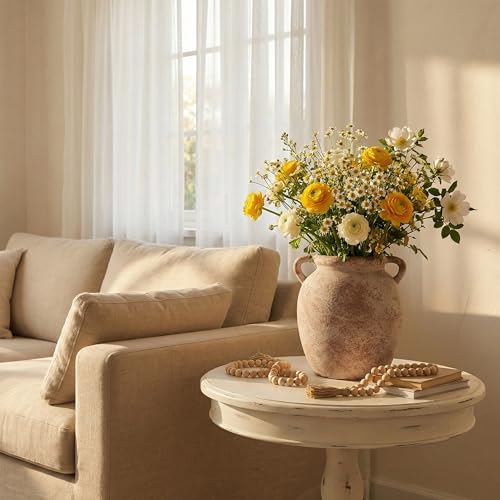 Ceramic Flower Vase Home Decor - 7.28Inch Farmhouse Rustic Vase,Double Handle Pottery Terracotta Vases for Living Room Dining Bedroom Table Decor Festive Decor Housewarming Gift