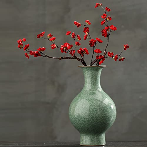 11.2Inches Chinese Ceramic Art Handmade Antique ice Crack Glaze Chinese vases Big China Porcelain Flower Bottle Green Vase for Flowers Home Decoration - color: Green02