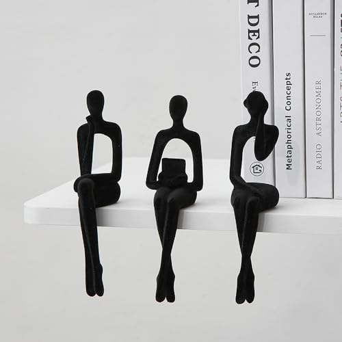 XINXUAN Statue Home Decor - Modern Bookshelf & Desk Decor - 3 Piece Set (Flocking - Black) - color: Flocking - Black