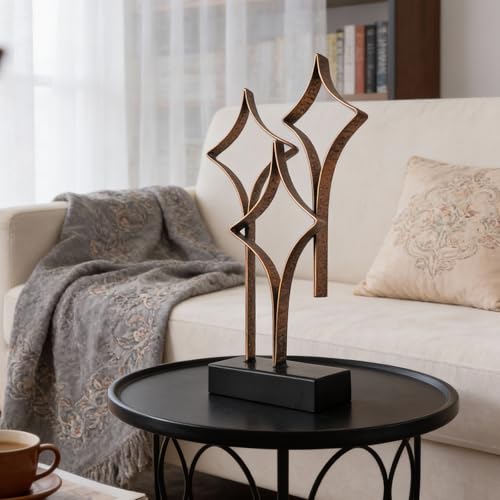 Abstract Metal Sculpture Home Decor – Modern Minimalist Line Art Statue Decorations for Table, Shelf, Living Room, Office & Entryway (Diamond Curved Metal Sculpture) - color: Diamond Curved Metal Sculpture