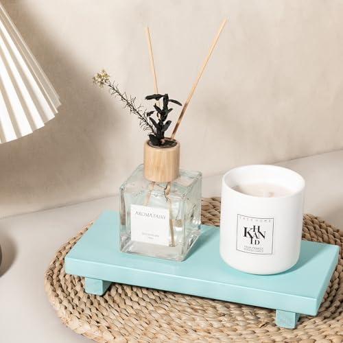 zoocatia Small Wood Tray Pedestal Stand Farmhouse Bathroom Decor Decorative Wooden Riser Kitchen Soap Dish Holder for Vanity, Counter, Sink, 10" x 4.5" - Light Blue - color: Light Blue, size: 10" x 4.5" x 1.6"
