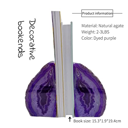 Decorative Agate Bookends 2-3 lbs Dyed Purple Natural Crystal Geode Book Ends for Home Decor Housewarming Gift 1 Pair - color: Purple, size: 2-3LBS