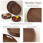 Rustic Wood Serving Tray with Handles - 11.8" Round, Decorative Tray for Kitchen Living Room Coffee Table Candle Display Breakfast in Bed, Multi-Functional Food & Beverage Wooden Tray, Farmhouse Style