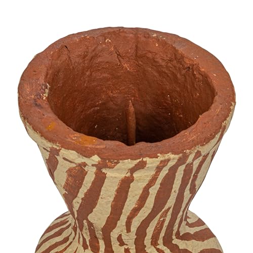 Creative Co-Op Round Decorative Hand-Painted Paper Mache Taper Holder, Brown and Beige