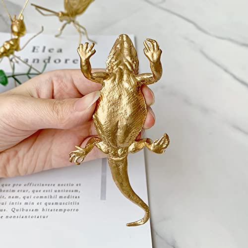 Gold Lizard Sculpture Solid Metal Ornament Mini Animal Figurine for Home Office Garden Desktop Decor (Lizard) - style: Lizard