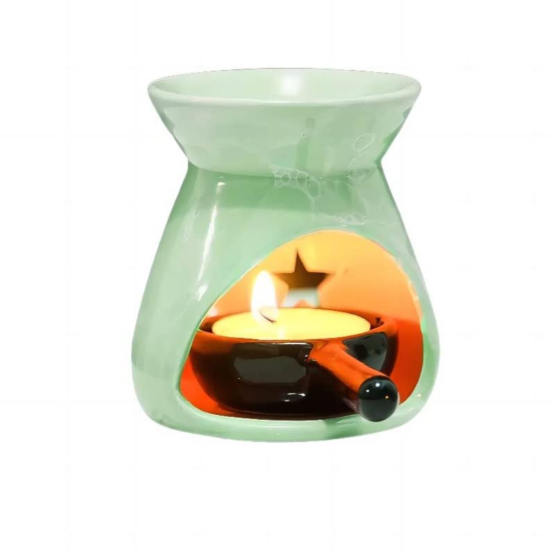 Green Ceramic Essential Oil Burner Tealight Candle Holder Decorative Aroma Diffuser - color: Green