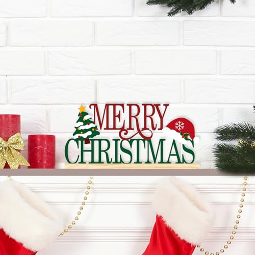COCHIE Metal Merry Christmas Sign, Christmas Tree Table Centerpieces Decorations for Home, Office, Shelf, Mantel, Indoor, Xmas Red and Green Party Decor Supplies (XMAS A) - style: XMAS A