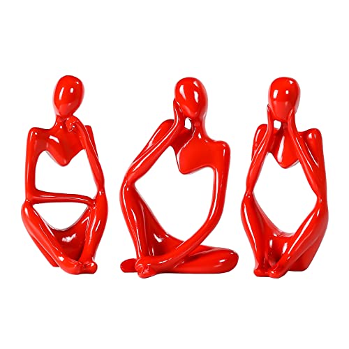 BMLCGJ Thinker Statue Gold Decor Abstract Art Sculpture, Golden Resin Collectible Figurines for Home Living Room Office Shelf Decoration, Great Gifts Ideas (Red) - color: Red