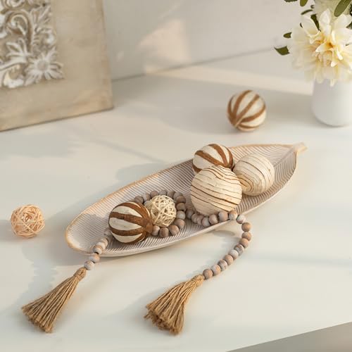 Hanobe Leaf Wooden Decorative Tray: Leaf Shaped Wood Key Tray Decor Plate Bowl for Crystal Candle - color: White Washed, size: 16.1" x 5.9" x 1.2"
