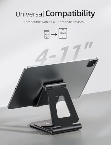Nulaxy Aluminum Dual Foldable iPad Stand, Fully Adjustable Desktop Tablet Holder, Tablet Accessories for Office Kindle Compatible with Mobile Devices iPad Pro/Air/Mini, iPhone Pro/Max/Plus, Black - color: A-Black