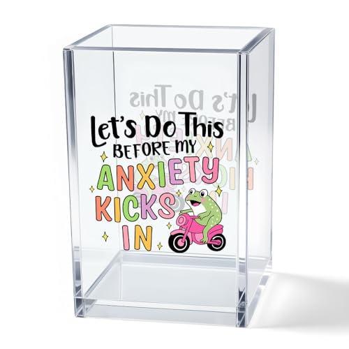 Let’s Do This Before My Anxiety Kicks in Acrylic Cosmetic Pencil Pen Holder Cup, Funny Frog Desk Organizer for Office Decor, Frog Lover Gifts Sarcastic Work Gifts for Women Men Coworker Employee - style: My Anxiety