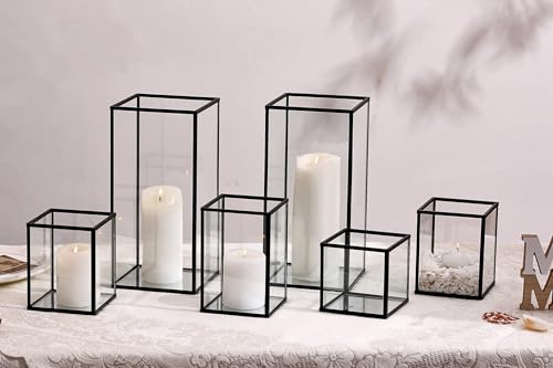 Phosphor 6 PCS Glass Hurricane Candle Holder, Black Glass Candle Holder for Wedding Party Christmas Or Home Decor - color: Black Set of 6 Pcs