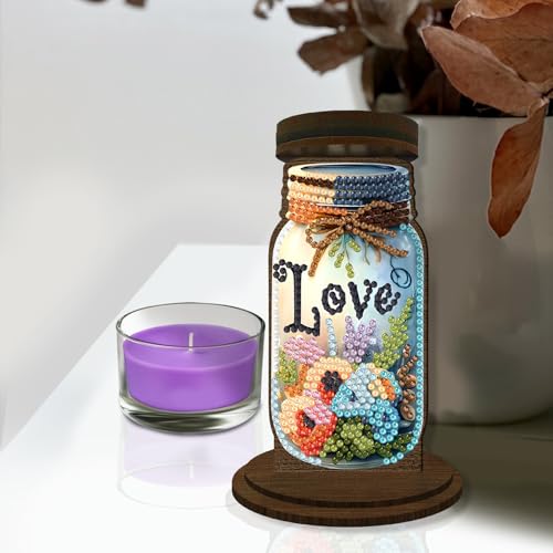 ARTopet DIY Diamond Art Painting Candlestick Holders Wooden Desk Candle Holder Ornament Double Sided Diamond Tabletop Ornaments for Home Decor-Love - color: Love