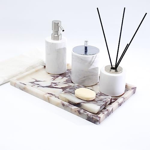 Real Luxurious Natural Marble Vanity Tray Genuine Marble/Stone Storage Tray for Home Decor Bathroom/Kitchen/Vanity/Dresser Non-Resin/Non-Ceramic - color: Engraving Tray-purple, size: 12" x 8" x 0.6"