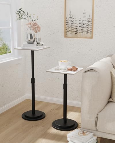 Versatile End Table with Metal Base, Height Adjustable, Vintage Square Indoor Metal Plant Stand, for Sofa, Bedside Small Couch, Living Room and Bedroom, 1 Pack, White, GBZ001SW-1 - color: White, size: Square
