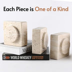 Koville Marble Square Book Ends, Heavy Duty Book Holders, Bookends for Shelves, Office Bookshelf Decor for CDs/Video Games(Travertino Romano)