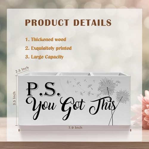 You Got This Inspirational Pencil Pen Holder for Desk, Dandelion Floral Motivational Wooden Pencil Holder Organizer for Home Office Desk Accessories, Encouragement Gifts for Women - color: Color-Desk accessories white 06
