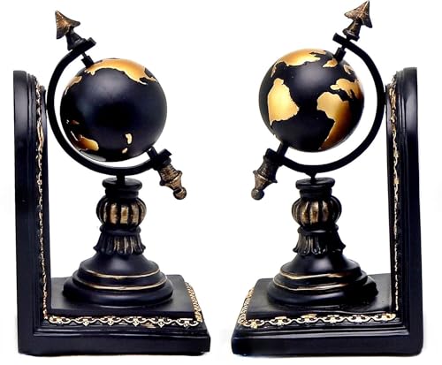 Bellaa Decorative Bookend Globe Arrow Armillary Atlas Celestial Sphere Astronomy Art Vintage Statues Book Ends Heavy Duty Shelf Supports Shelves Stoppers Holder Nonskid