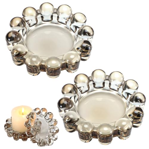 2 Pack Bubble Candle Dish, Fits up to 3 Inch Wide Chic Glass Candles Holder Tray Candle Plates Modern Diffusers Dish for Home Decor(Gray) - color: Gray