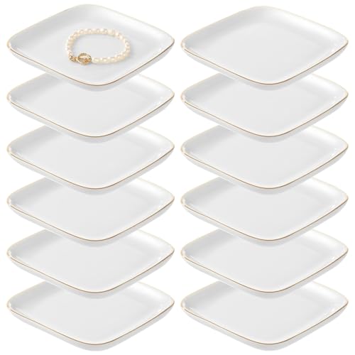 OMISTAR 12 PCS Ceramic Jewelry Tray, 4.5 Inch Ceramic Jewelry Dish Ring Dish, Small Trinket Tray Plate for Necklace, Earring, Bracelet, Vanity & Desk Top Display