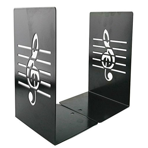 A Pair of Fashion Creative Music Note Solid Metal Book Stand Bookends for Kids Music Lover Home Office Decoration (Black) - color: Black
