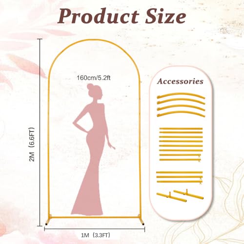 Vincidern 6.6 FT Wedding Arch Backdrop Stand for Parties, Balloon Arch Stand, Wedding Arches for Ceremony, Metal Arch Backdrop Stand for Bridal Baby Showers, Birthday Party Decoration Door Frame Gold - size: 6.6FT