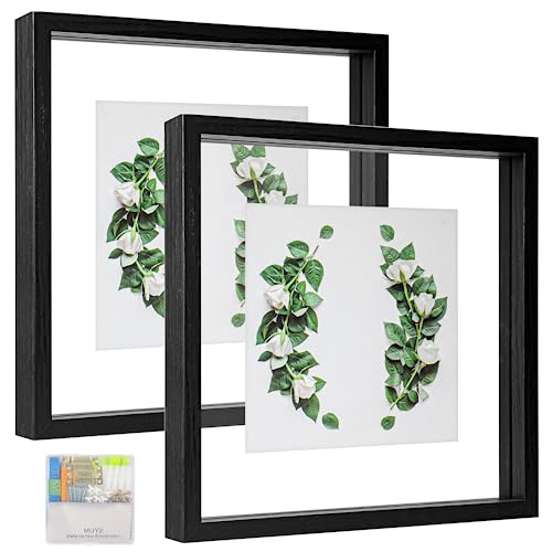 MUYE 10x10 Floating Frames Set of 2,Double Glass Picture Frame Display Any Size Photo up to 10x10,Wall Mount or Tabletop Standing,Black - color: Black, size: 10x10