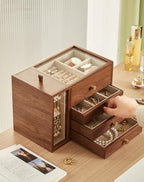 CHOSIN Black Walnut Wooden Jewelry Box for Women Classical Solid Wood 4-Layer Jewelry Organizer Double Sided Visibility Necklace Storage Layer Watch Necklace Ring Earring Mothers Day Gifts for Mom - style: 4 Layer C