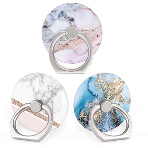 Bonoma Cell Phone Ring Holder Stand, 360 Rotation 3-Pack Universal Smartphone Ring Grip Stand Compatible with Smartphones and Tablets Marble - color: Marble