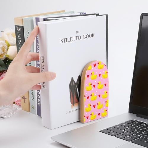 1 Pair Book Ends, Book Holder Stand Decorative, Portable Pink Heart Polka Dots Yellow Rubber Ducks Bookends for Shelves Desktop Accessories - color: Picture(459)