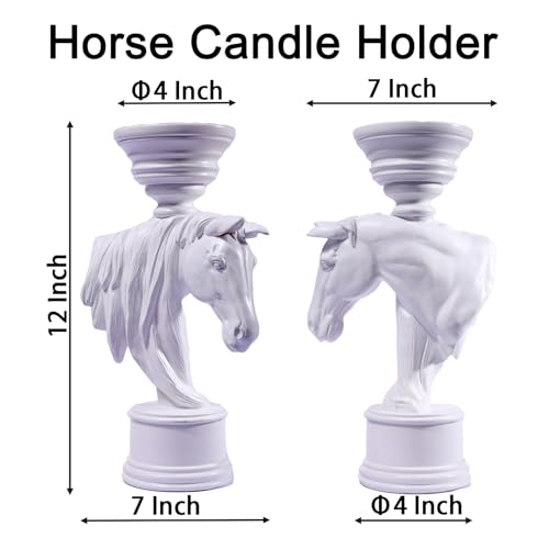 Horse Candle Holder 12 Inch – Rustic Equestrian Stallion Figurine for Farmhouse Table Centerpiece, Western Mantel Decor, Entryway Console Display, Resin Horse Statue with Pillar Candle Tray - color: Horse