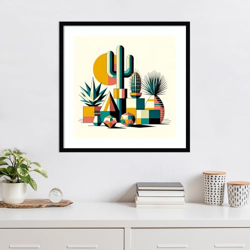 Amanti Art Framed Wall Art Print 25x25 Succulents in Cubist Vases by David Galan, Abstract Wall Art, Modern Contemporary Decor, Medium Poster Painting Artwork for Living Room, Bedroom, Bathroom, - color: Svelte Noir Black, size: 25"L x 25"W