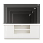 QUW 70" Fluted TV Stand for TVs Up to 80", Modern Entertainment Center with 2 Drawers & Cabinets, TV Console with Curved Profile Design, Luxury Wooden Media Console for Living Room, White - color: White