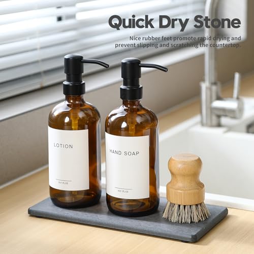 2PCS 10"x 5" Large Bathroom Sink Vanity Trays, Water Absorbing Diatomite Stone Quick Drying Mat for Kitchen Counter, Dish Rack Dispensers Sponge Holder Caddy Organizer, Dark Gray, - color: 2 Pack - Charcoal Gray, size: 10" x 5"
